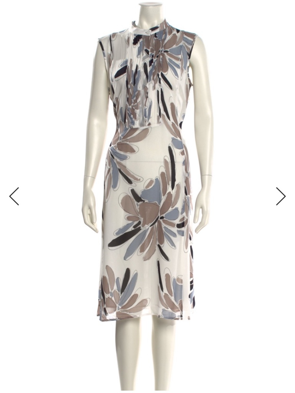 Peserico Sleeveless Floral-Print Midi Dress in White, Beige, Blue Sz 44